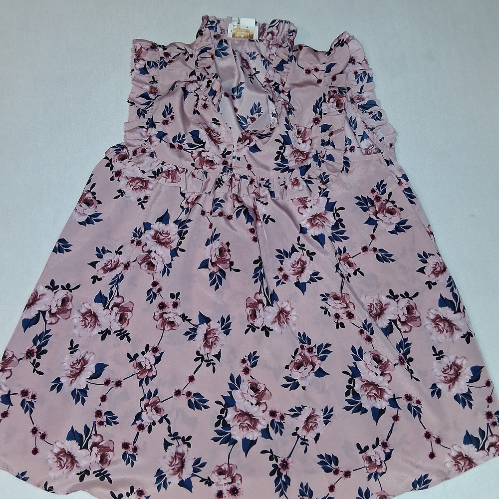 Kate Spade Floral Ruffle Blouse in Pink and Navy Size XS